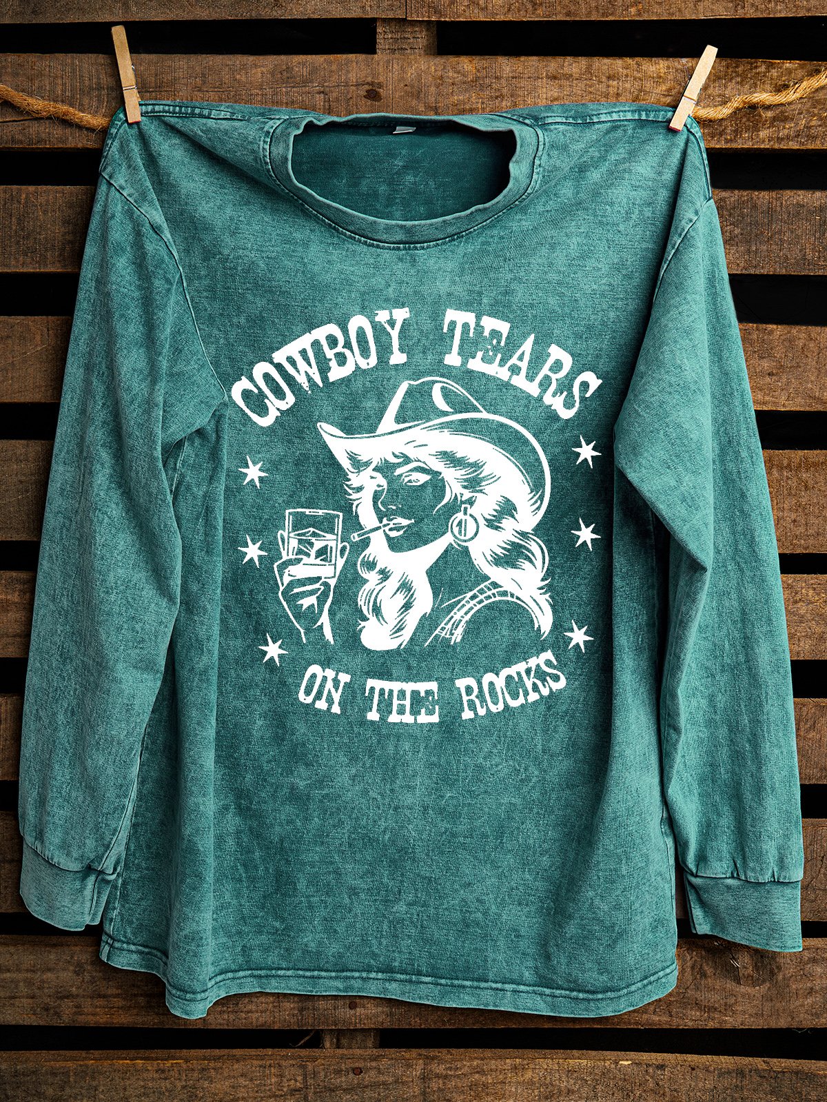 Western Style Distressing Cowgirl Tears On The Rocks Sweatshirt