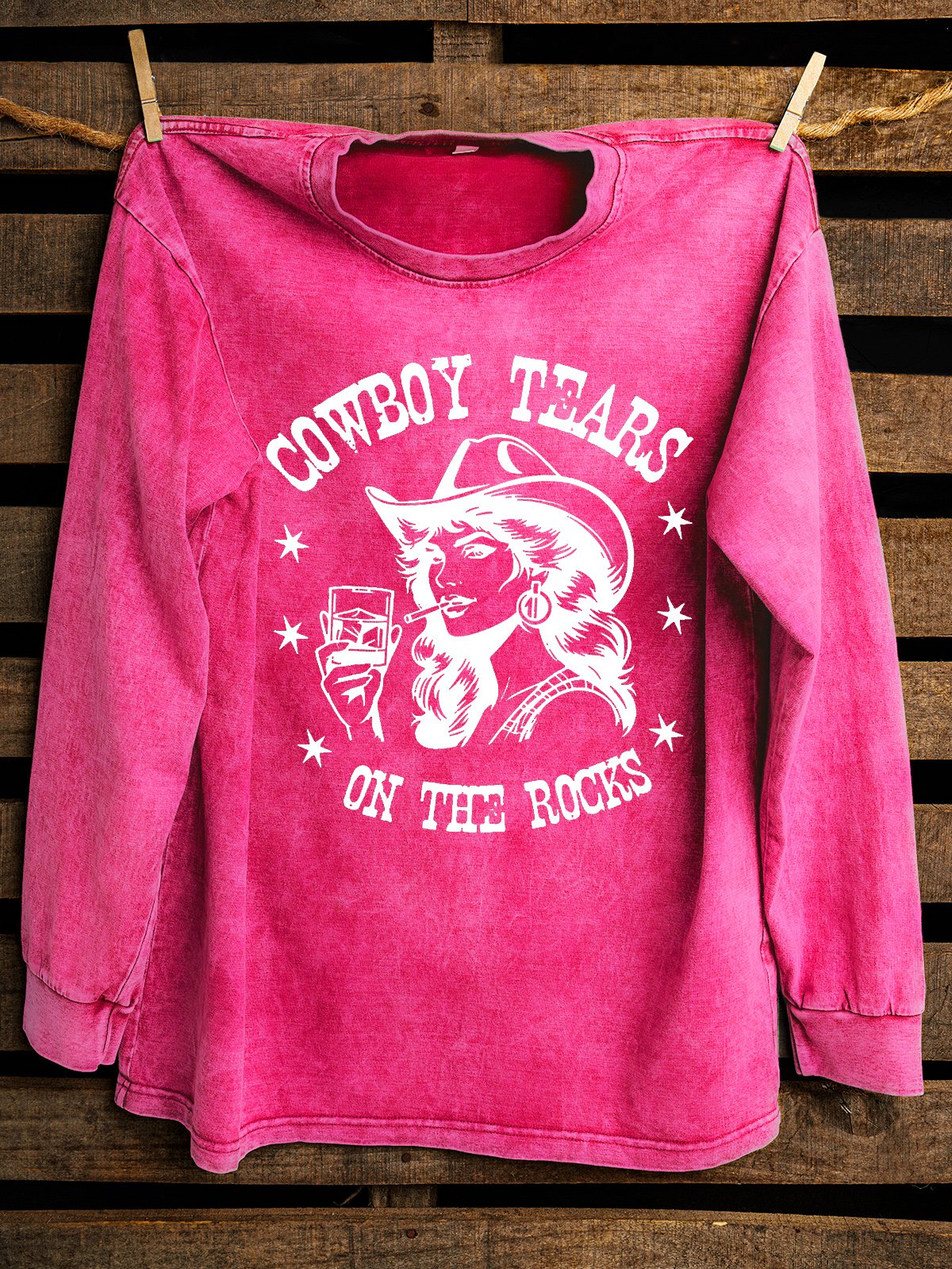 Western Style Distressing Cowgirl Tears On The Rocks Sweatshirt