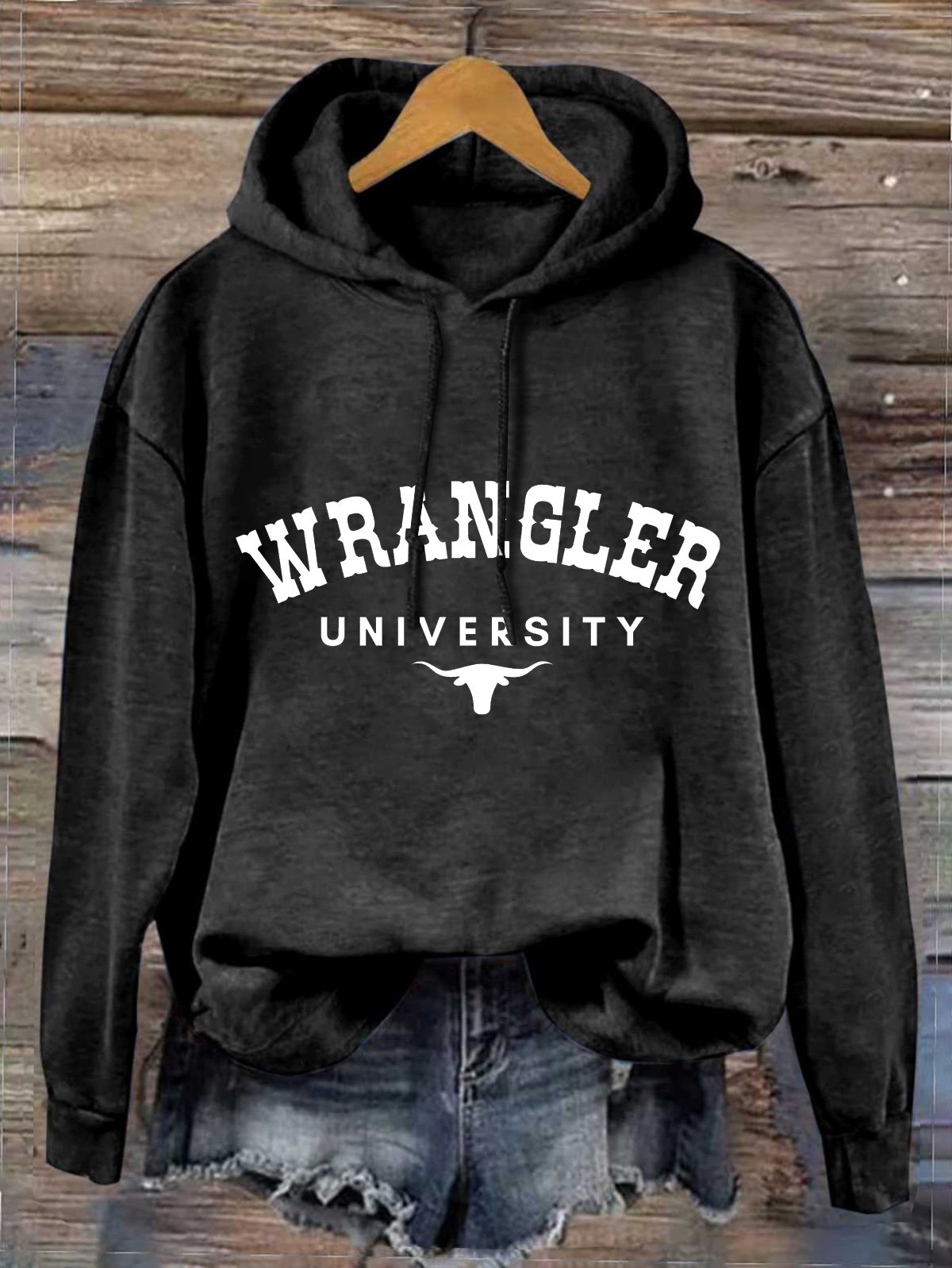 Western Style Wrangler University Cowgirl Cotton-Blend Letter Pattern Hoodie