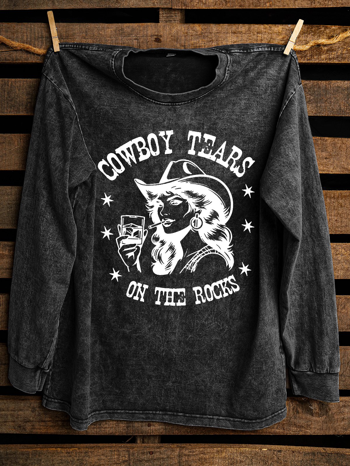 Western Style Distressing Cowgirl Tears On The Rocks Sweatshirt