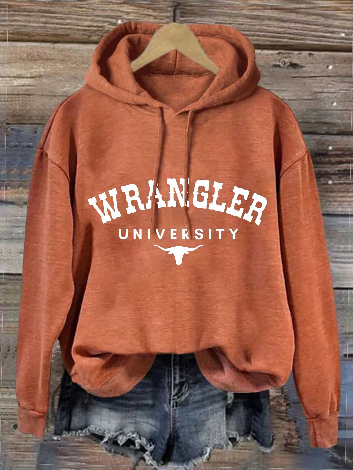 Western Style Wrangler University Cowgirl Cotton-Blend Letter Pattern Hoodie