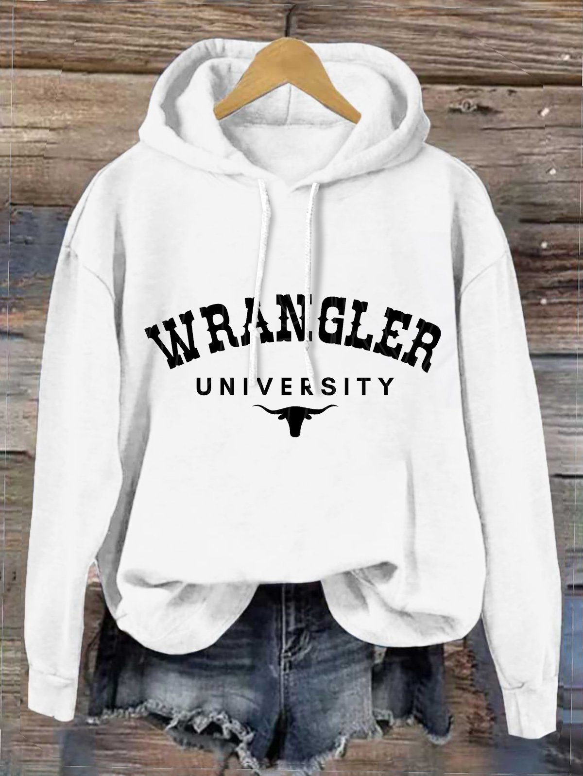 Western Style Wrangler University Cowgirl Cotton-Blend Letter Pattern Hoodie