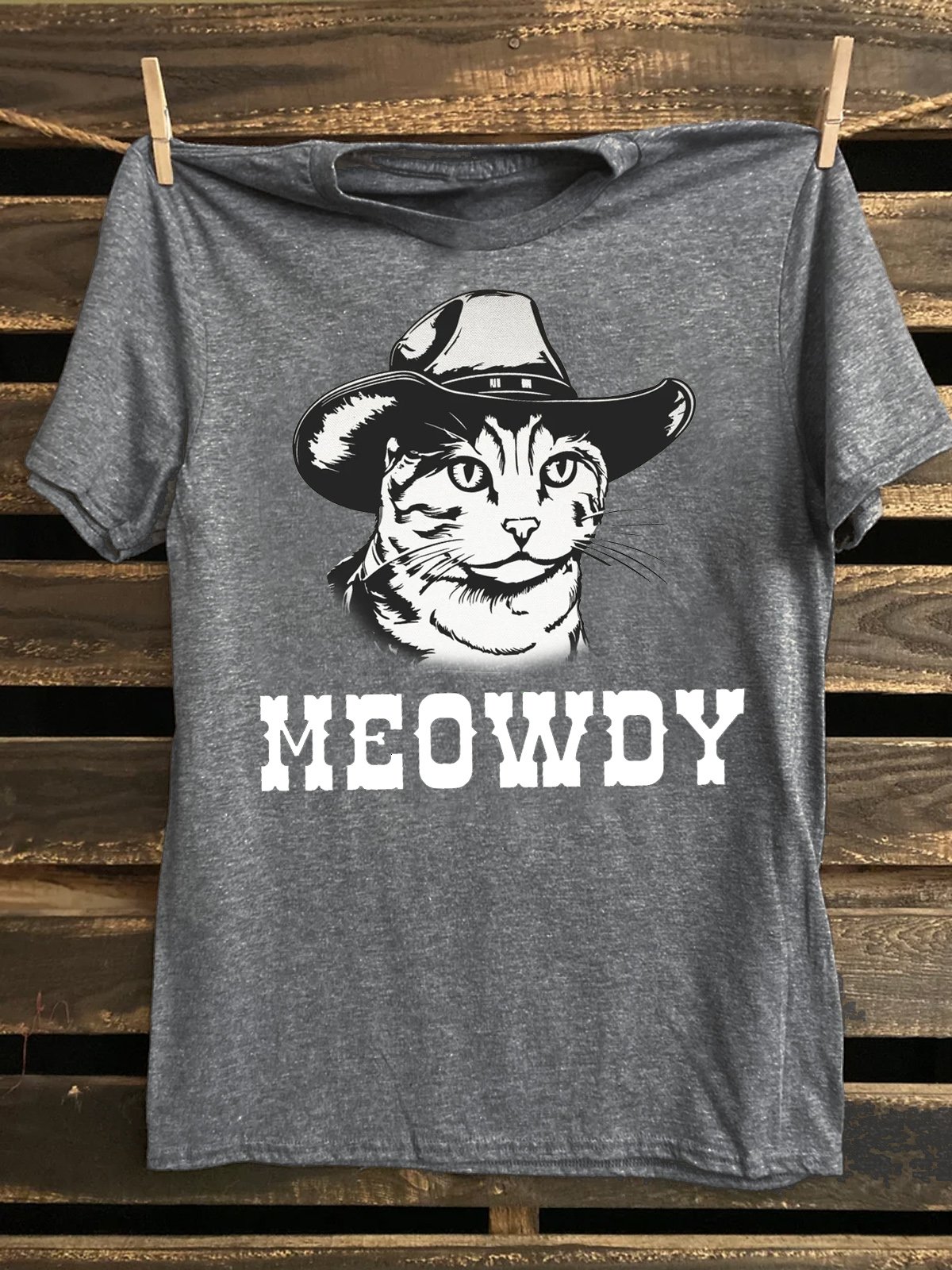 Cowboy Cat Cotton-Blend Western Style Loose T-Shirt