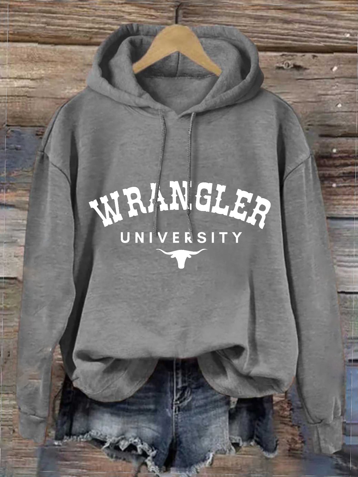 Western Style Wrangler University Cowgirl Cotton-Blend Letter Pattern Hoodie