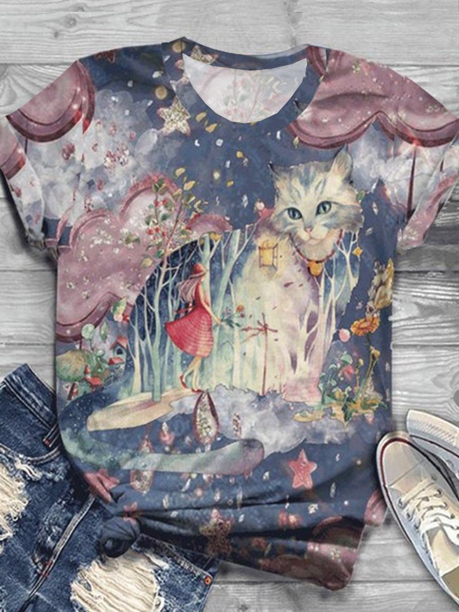 Loose Landscape Print Casual T-Shirt