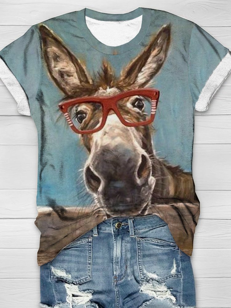 Horse Loose V Neck Casual T-Shirt