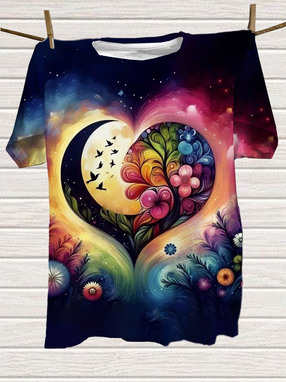 Abstract Heart-shaped Printed Round Neck Short Sleeved Casual T-shirt