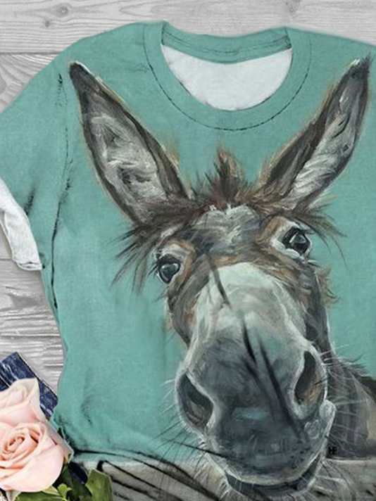 Crew Neck Loose Casual Horse T-Shirt