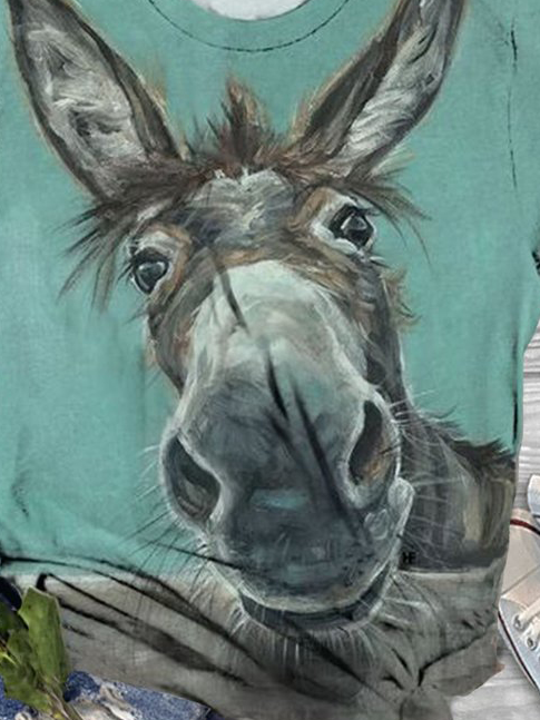 Crew Neck Loose Casual Horse T-Shirt