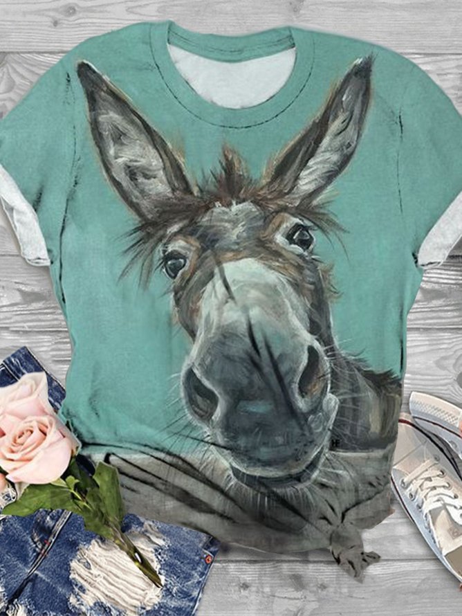 Crew Neck Loose Casual Horse T-Shirt