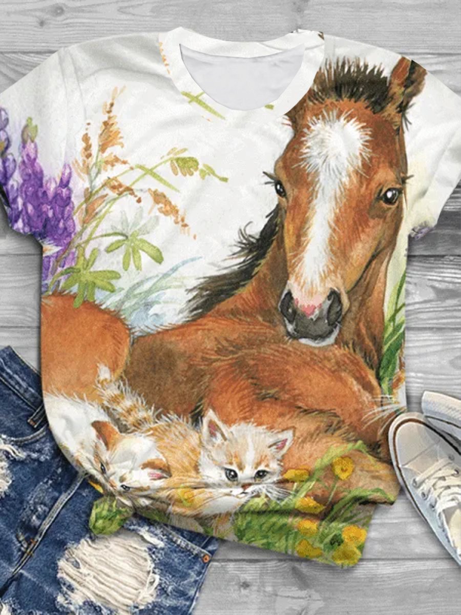 Jersey Horse Casual Crew Neck T-Shirt