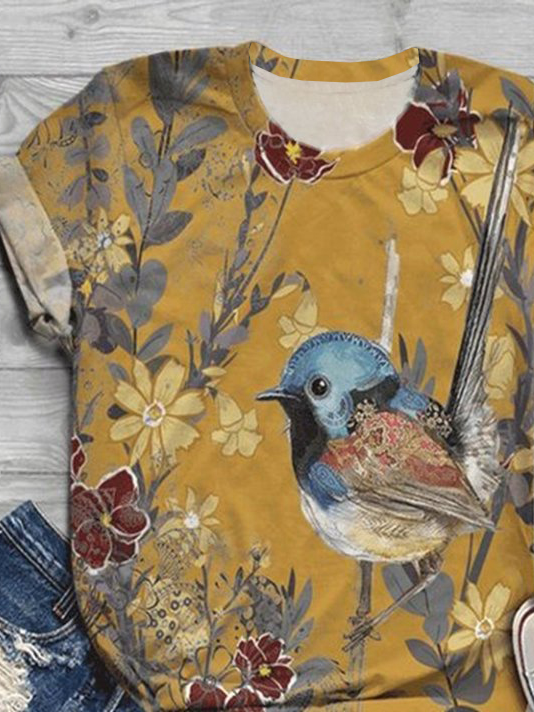 Loose Bird Crew Neck Casual T-Shirt