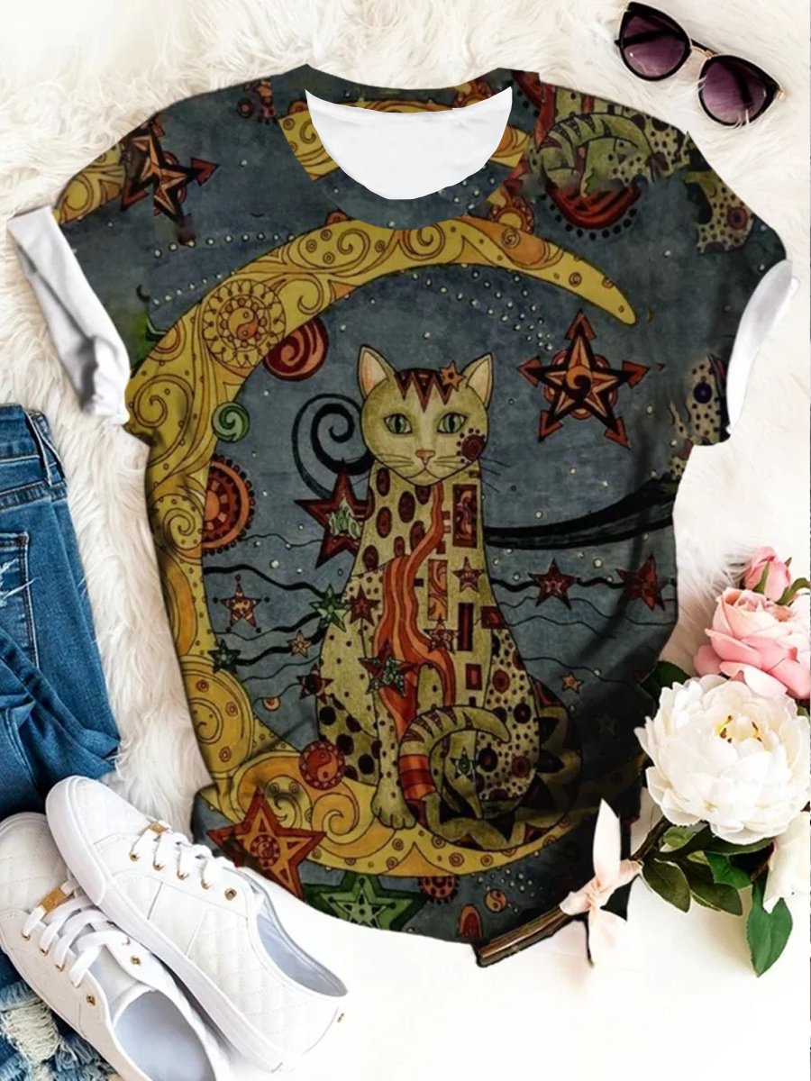 Cat Casual Jersey Loose T-Shirt