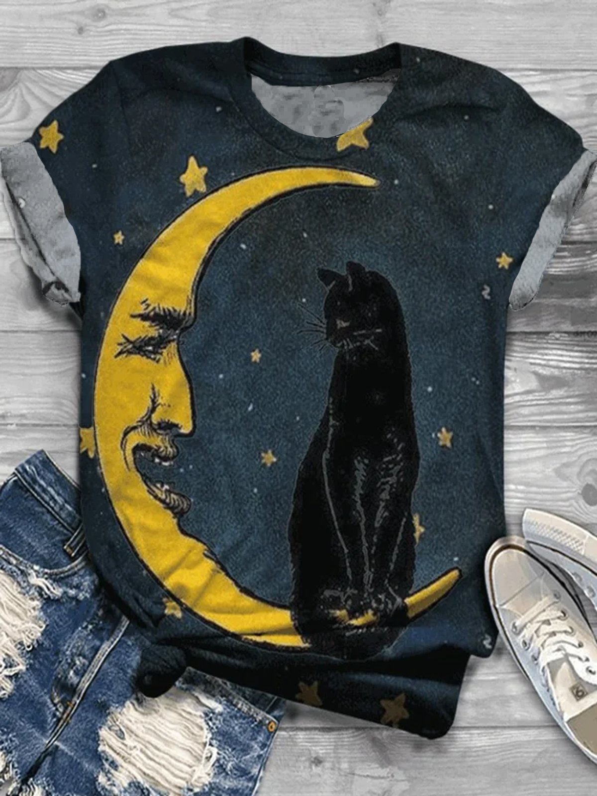 Casual Loose Jersey Cat T-Shirt