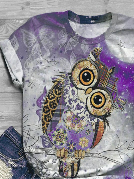 Jersey Owl Crew Neck Casual T-Shirt