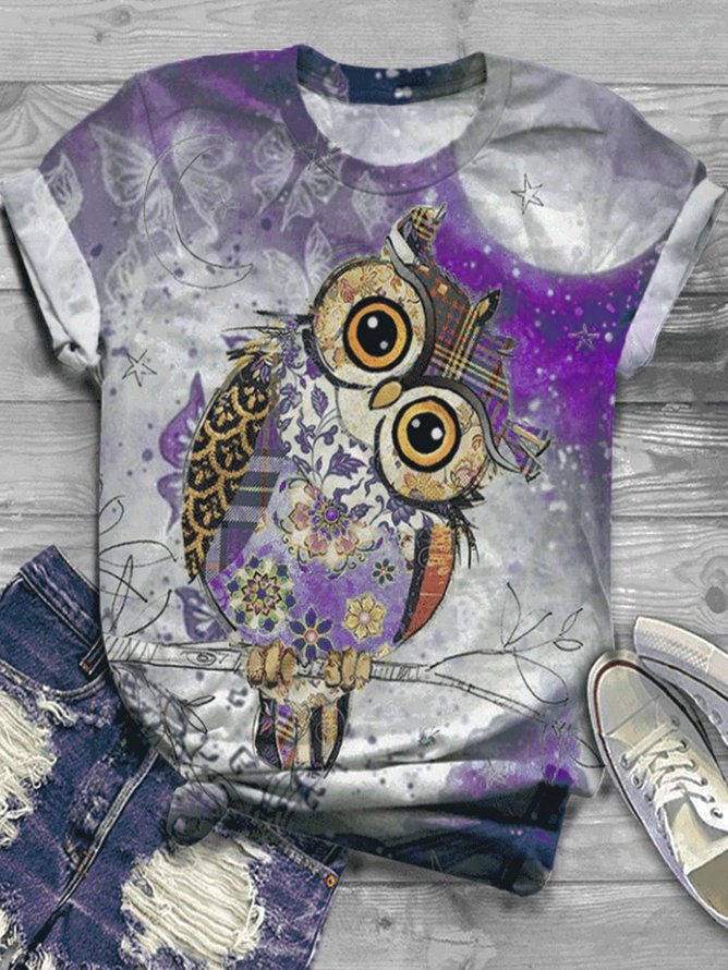 Jersey Owl Crew Neck Casual T-Shirt