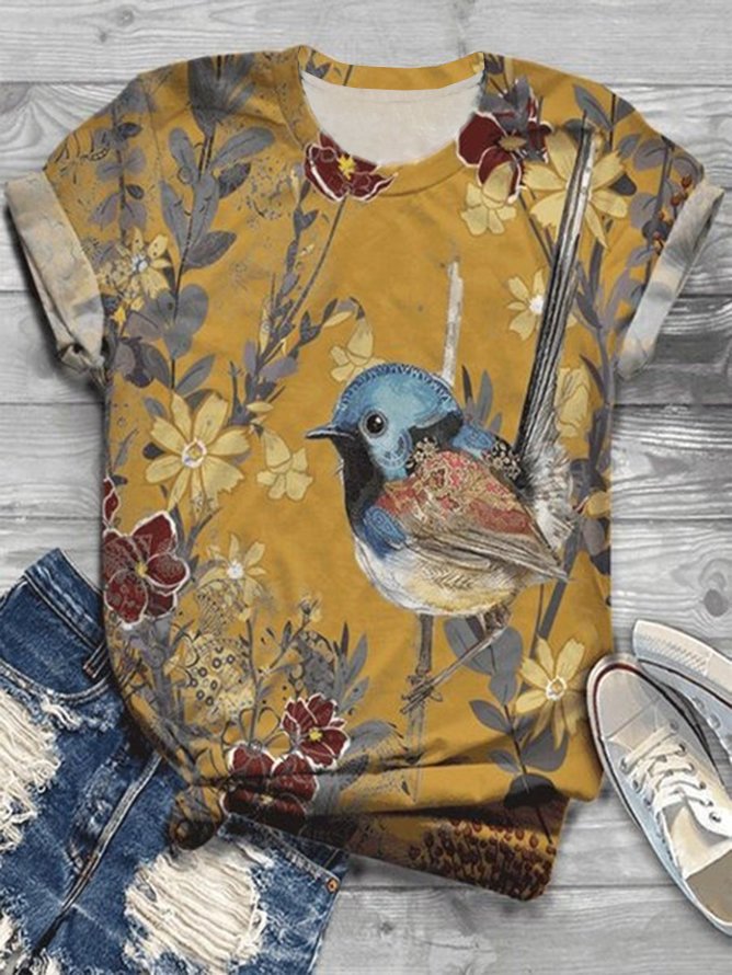 Loose Bird Crew Neck Casual T-Shirt