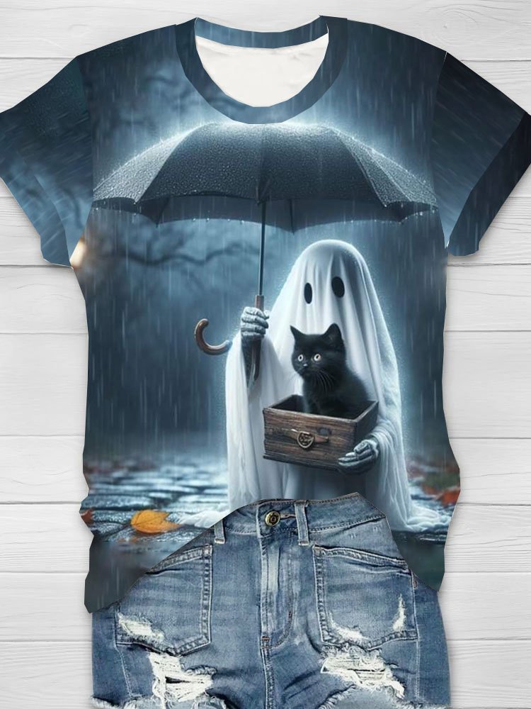 Halloween printed round neck short sleeved casual T-shirt