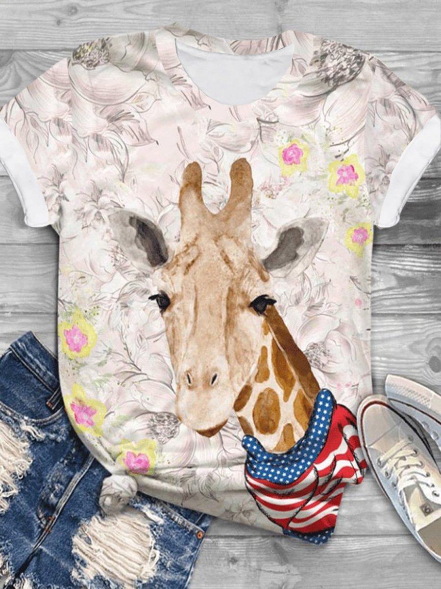 Giraffe Floral Loose Casual T-Shirt