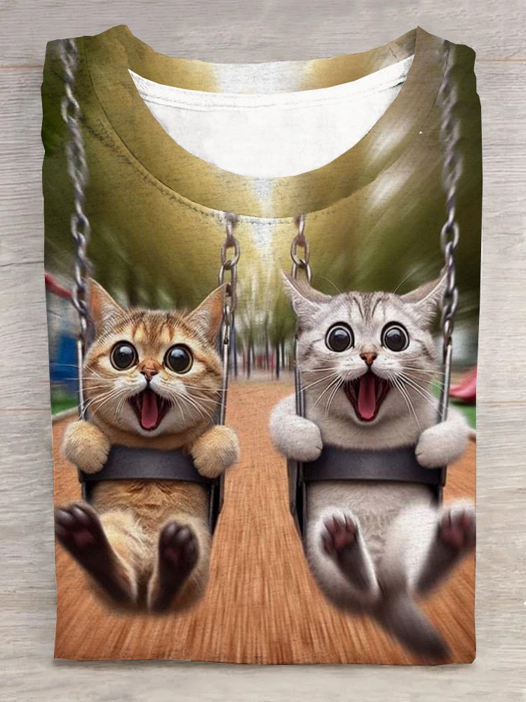 Cat Jersey Casual Crew Neck T-Shirt