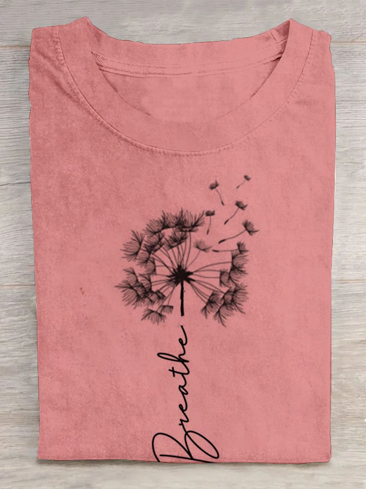 Text Letters Dandelion printed round neck long sleeved casual T-shirt