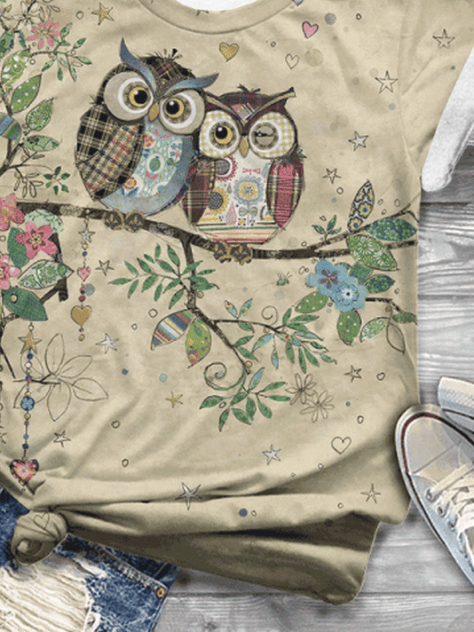 Crew Neck Owl Casual T-Shirt