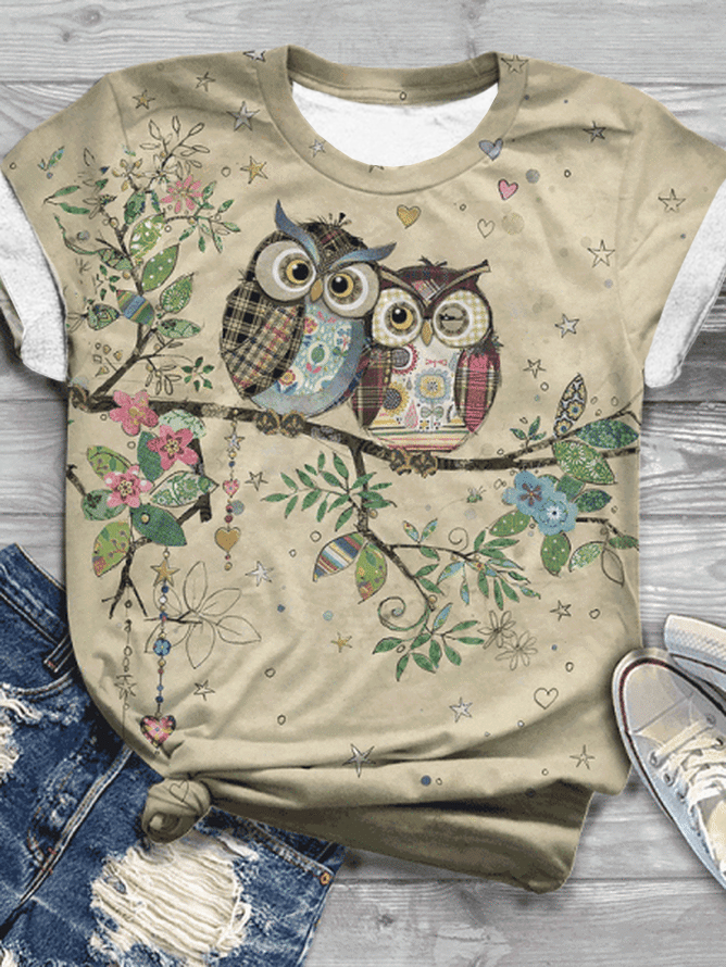 Crew Neck Owl Casual T-Shirt