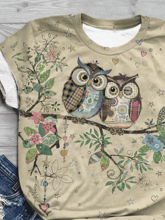 Crew Neck Owl Casual T-Shirt