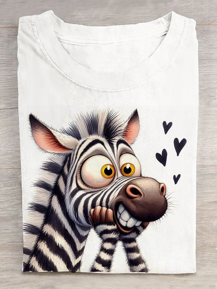 Funny Zebra Printed Round Neck T-shirt