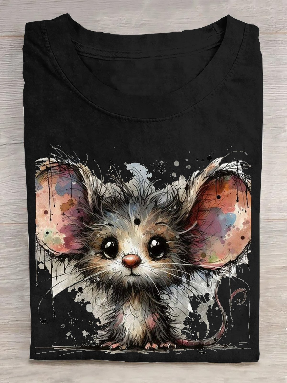 Funny Mouse Printed Round Neck T-shirt