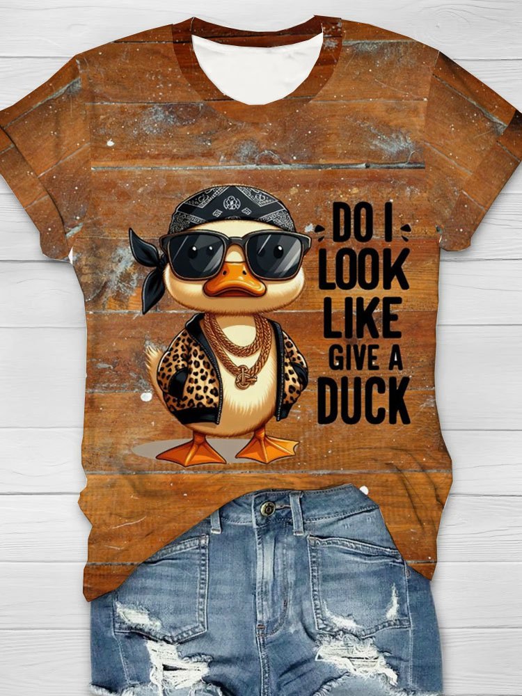 Funny Duck Text Letter Printed Round Neck T-shirt