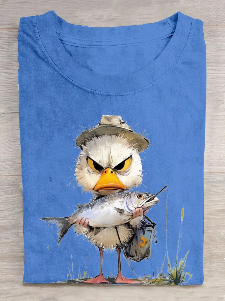 Loose Cotton Casual Duck And Fish T-Shirt