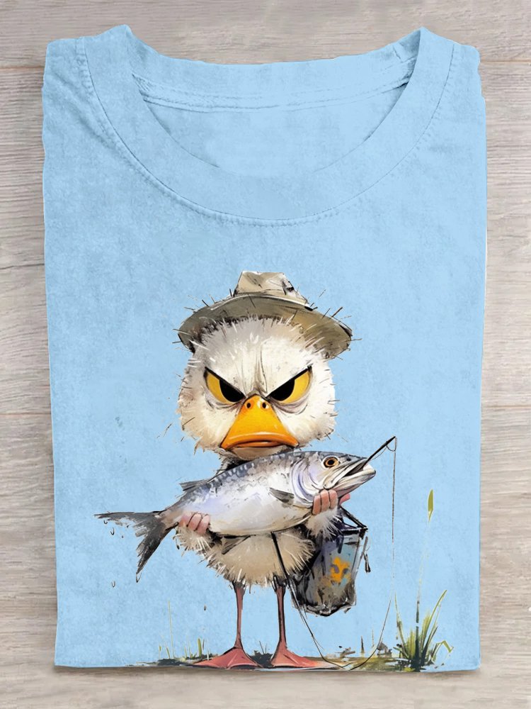 Loose Cotton Casual Duck And Fish T-Shirt