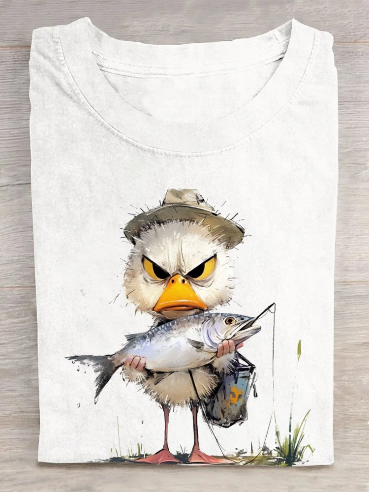 Loose Cotton Casual Duck And Fish T-Shirt