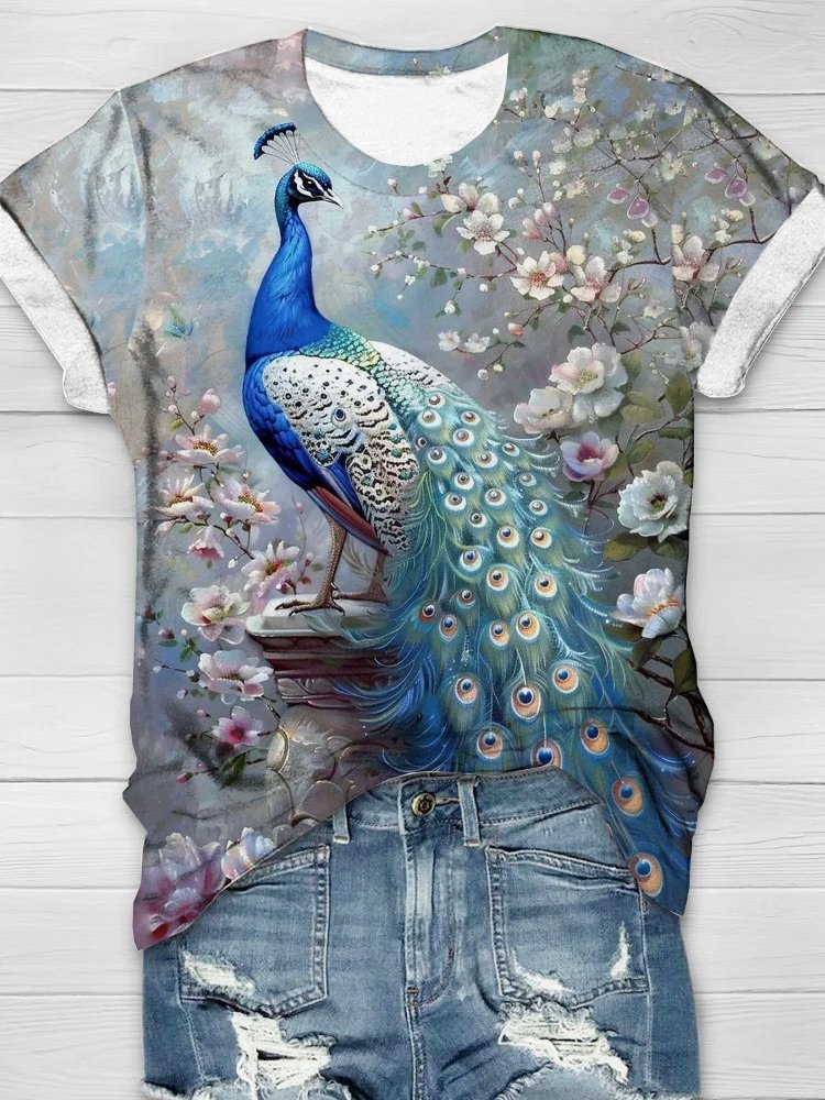 Casual Peacock Loose T-Shirt