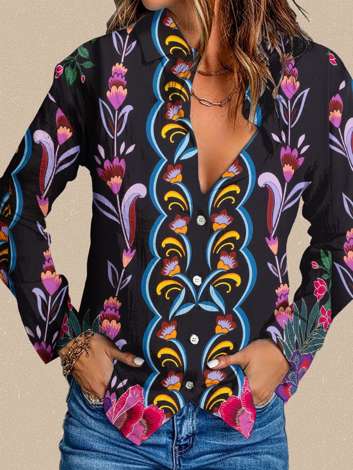 Women Printed Long Sleeve Shirt