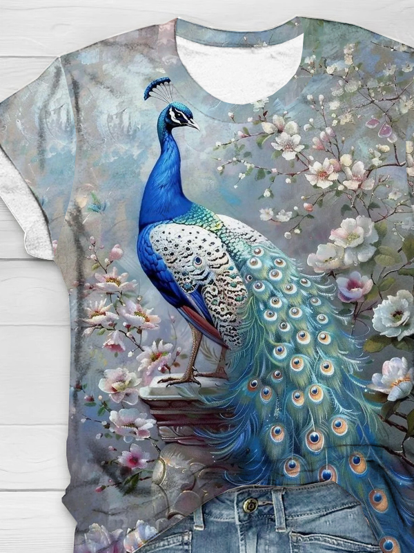 Casual Peacock Loose T-Shirt