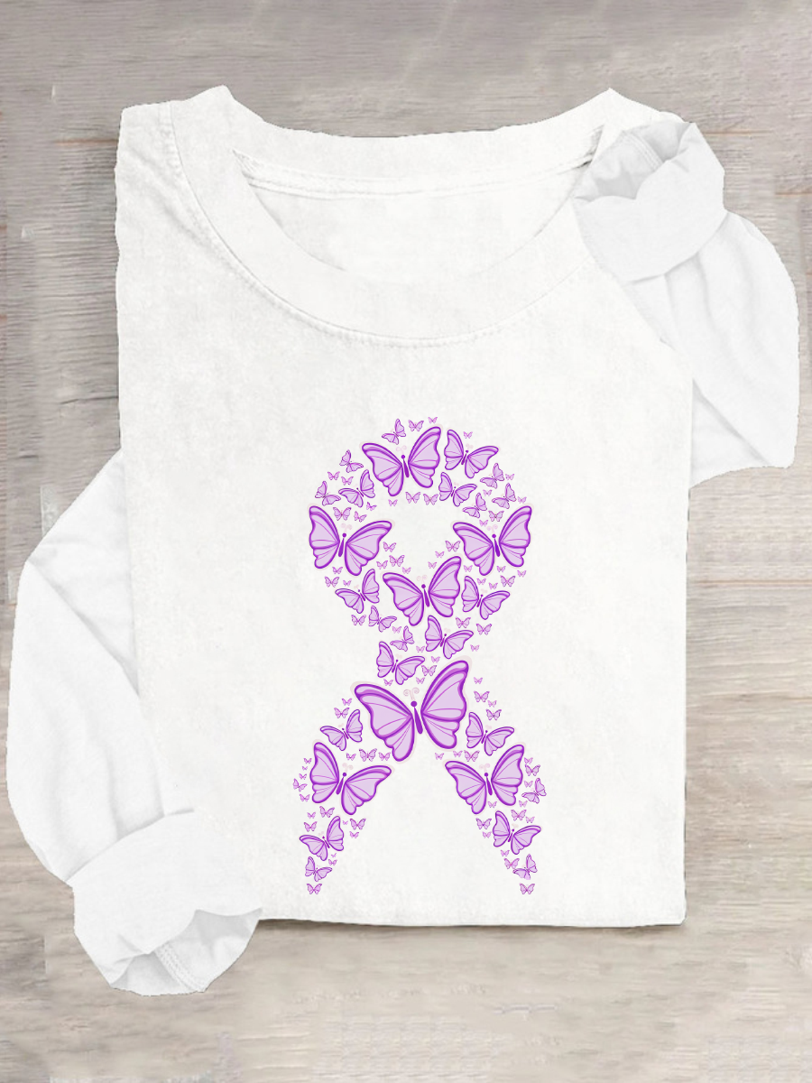 Purple Awareness Ribbon Casual Long Sleeve Shirt