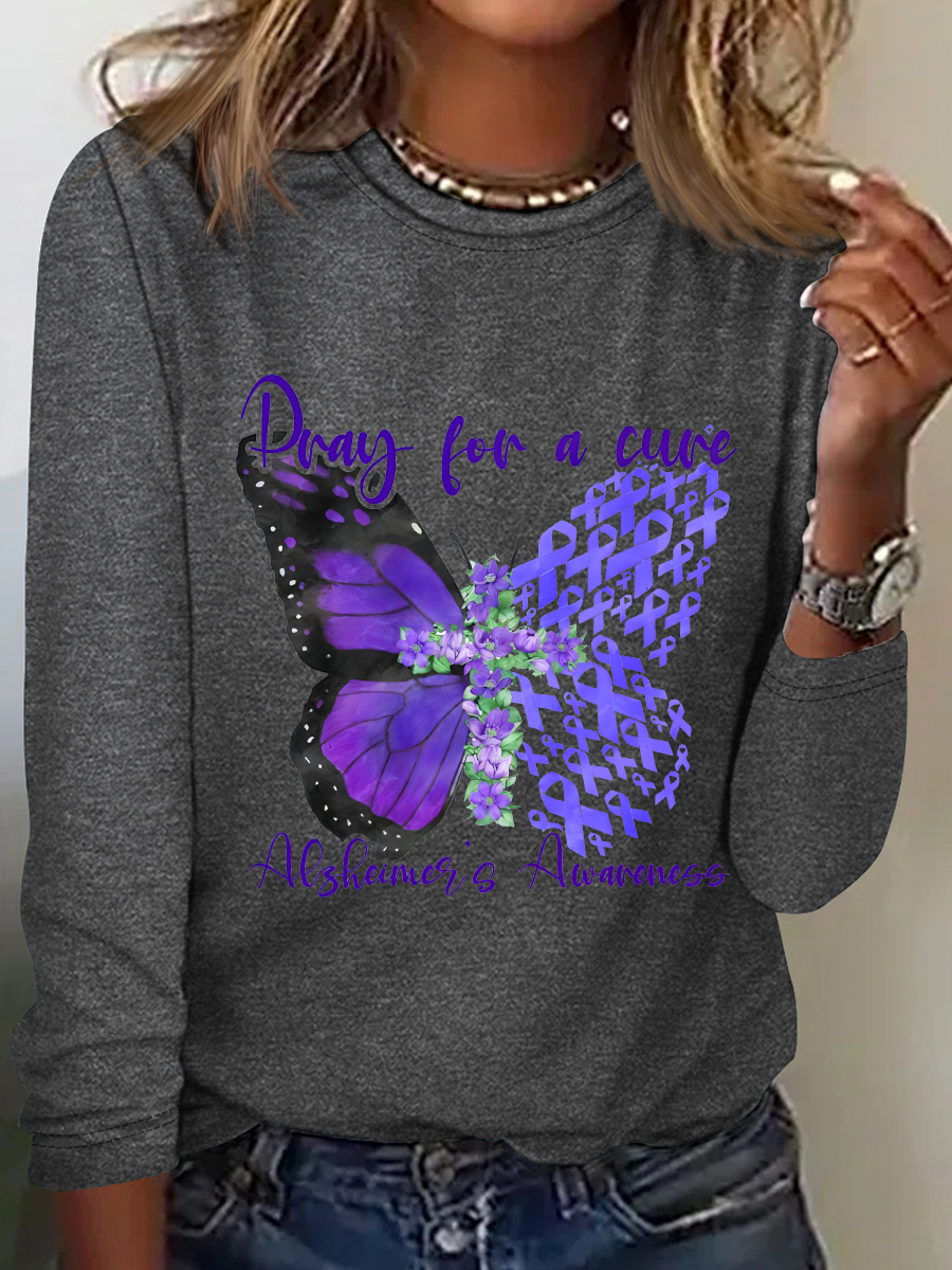 Pray For A Cure Alzheimer's Awareness Casual Long Sleeve Shirt