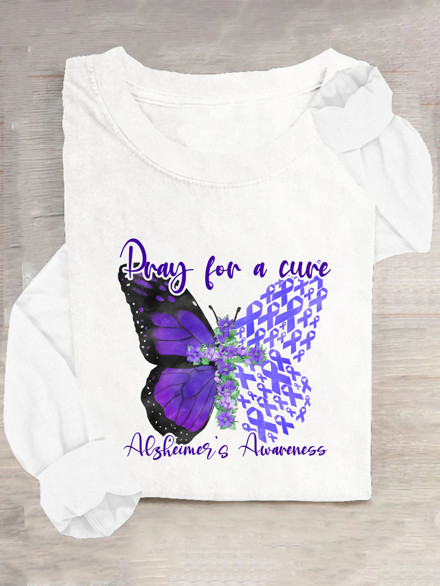 Pray For A Cure Alzheimer's Awareness Casual Long Sleeve Shirt