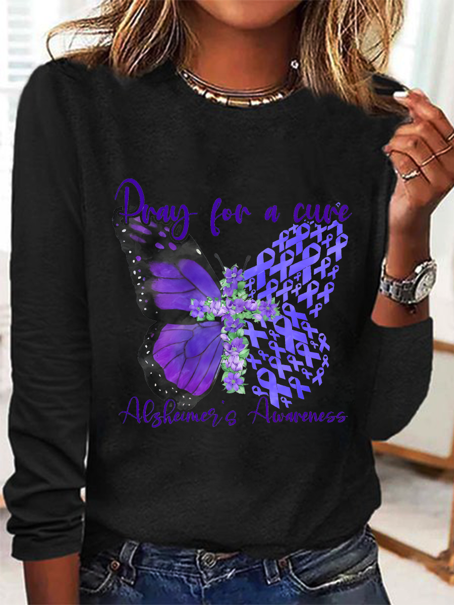 Pray For A Cure Alzheimer's Awareness Casual Long Sleeve Shirt