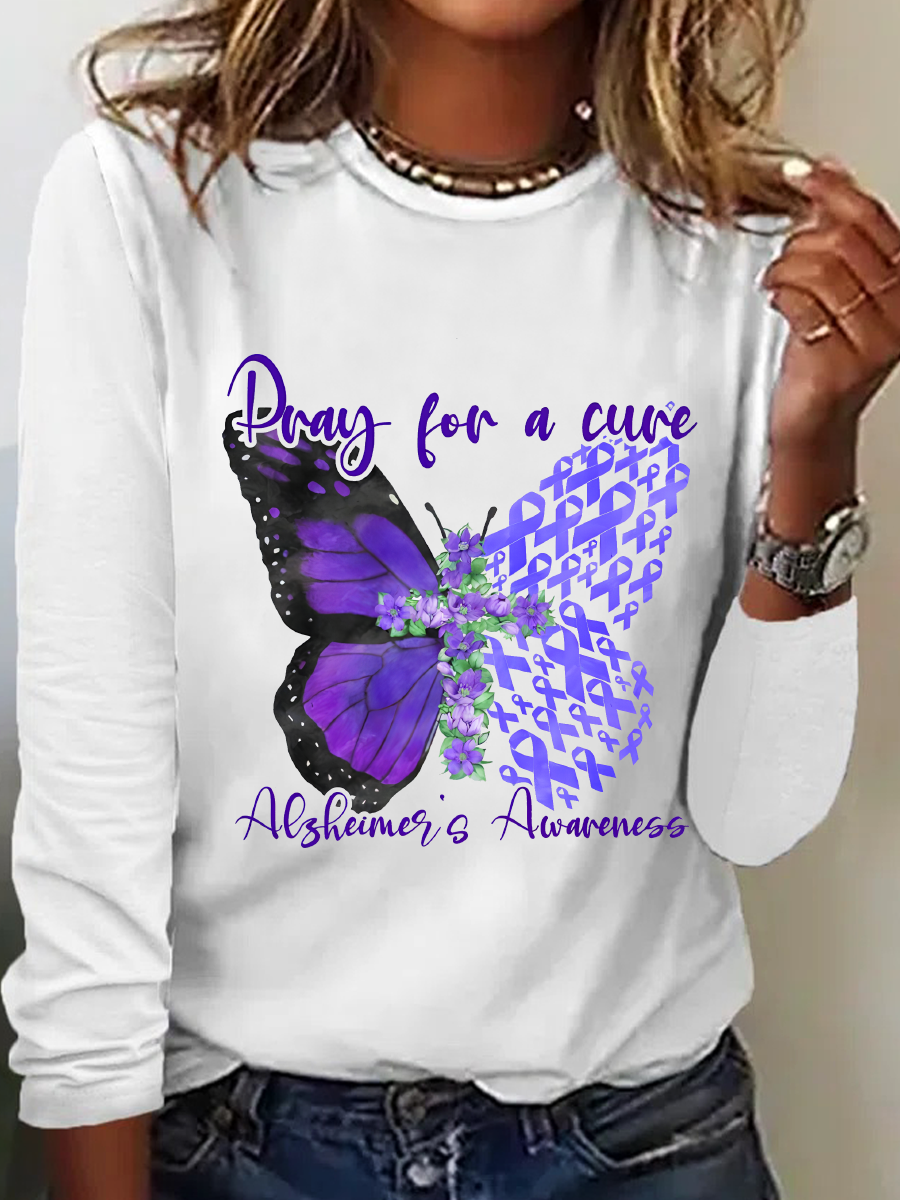 Pray For A Cure Alzheimer's Awareness Casual Long Sleeve Shirt