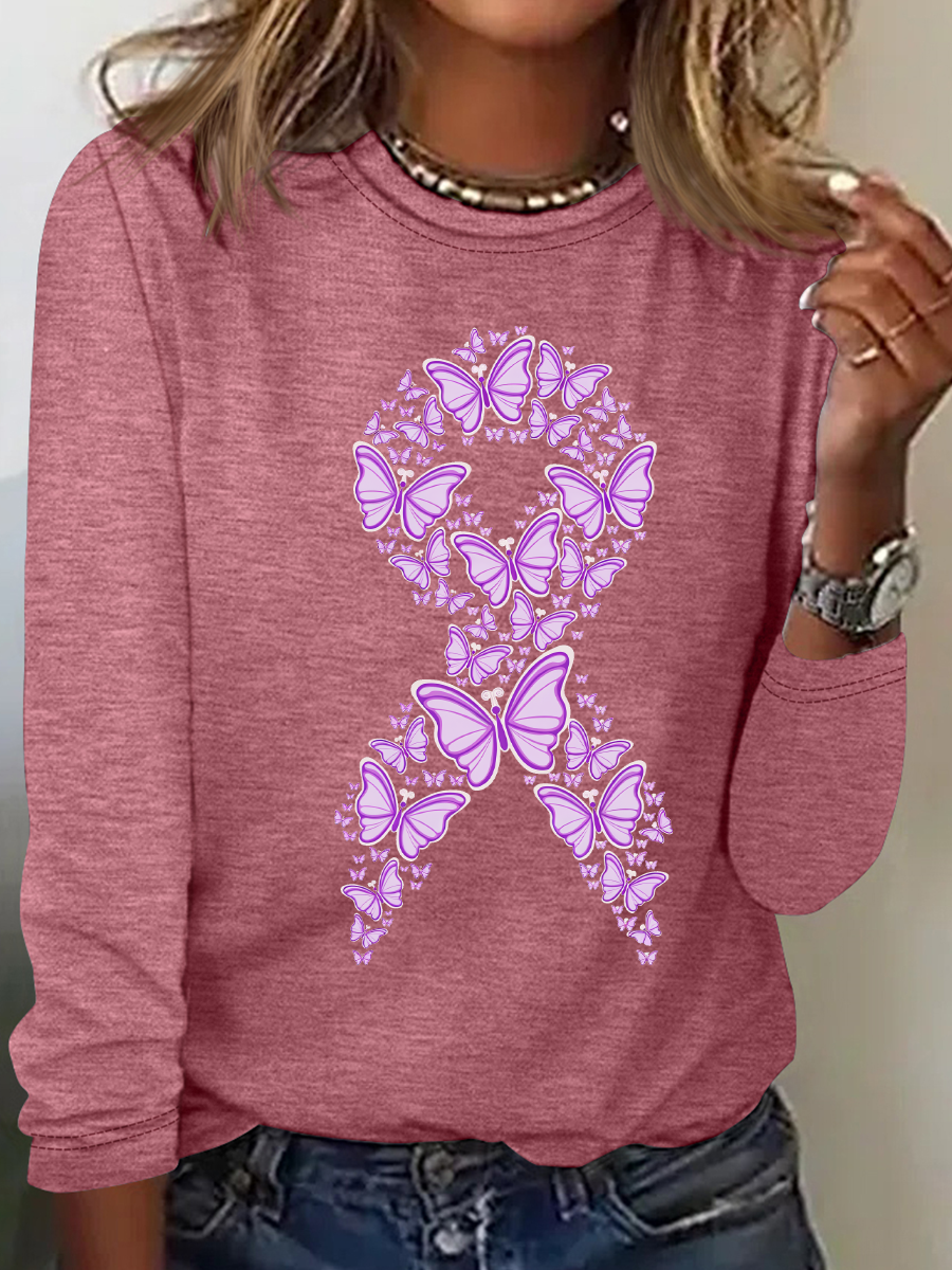 Purple Awareness Ribbon Casual Long Sleeve Shirt