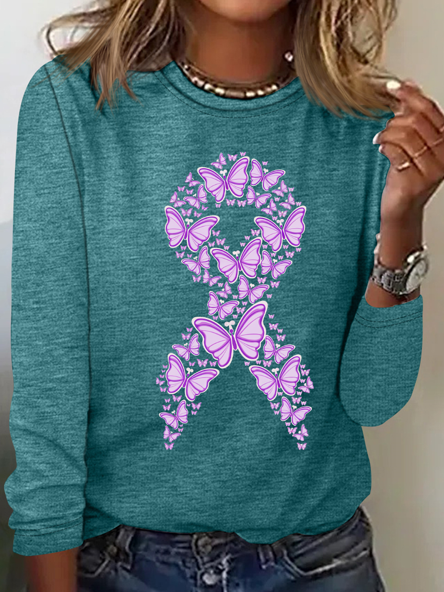 Purple Awareness Ribbon Casual Long Sleeve Shirt