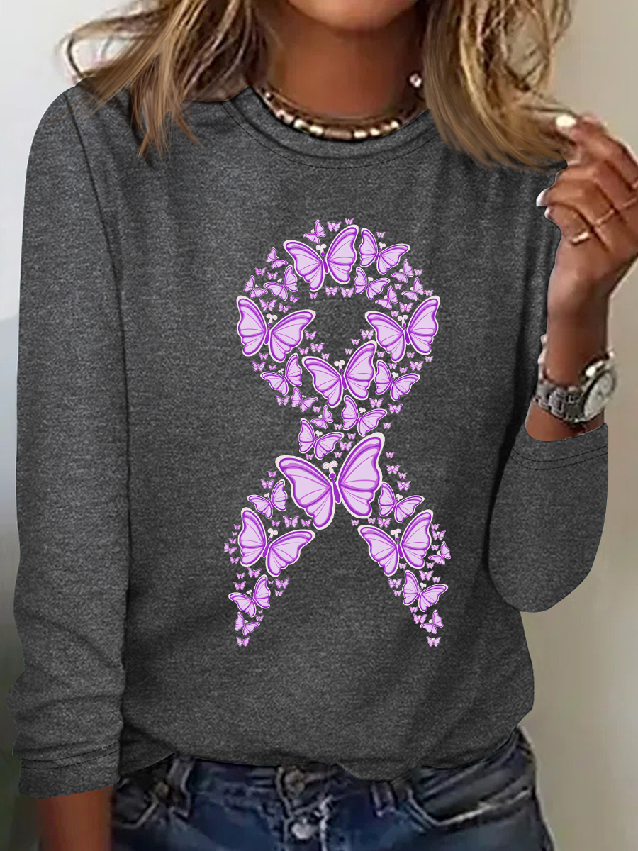 Purple Awareness Ribbon Casual Long Sleeve Shirt