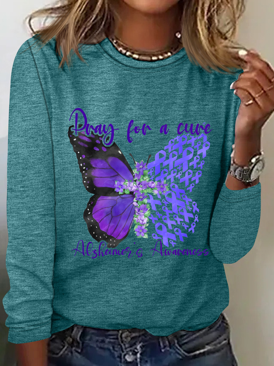 Pray For A Cure Alzheimer's Awareness Casual Long Sleeve Shirt