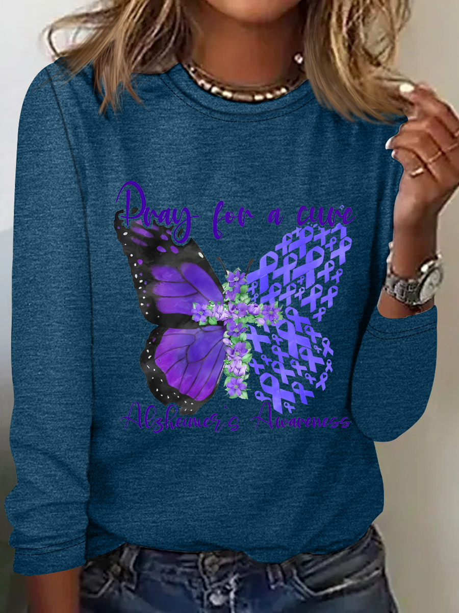 Pray For A Cure Alzheimer's Awareness Casual Long Sleeve Shirt