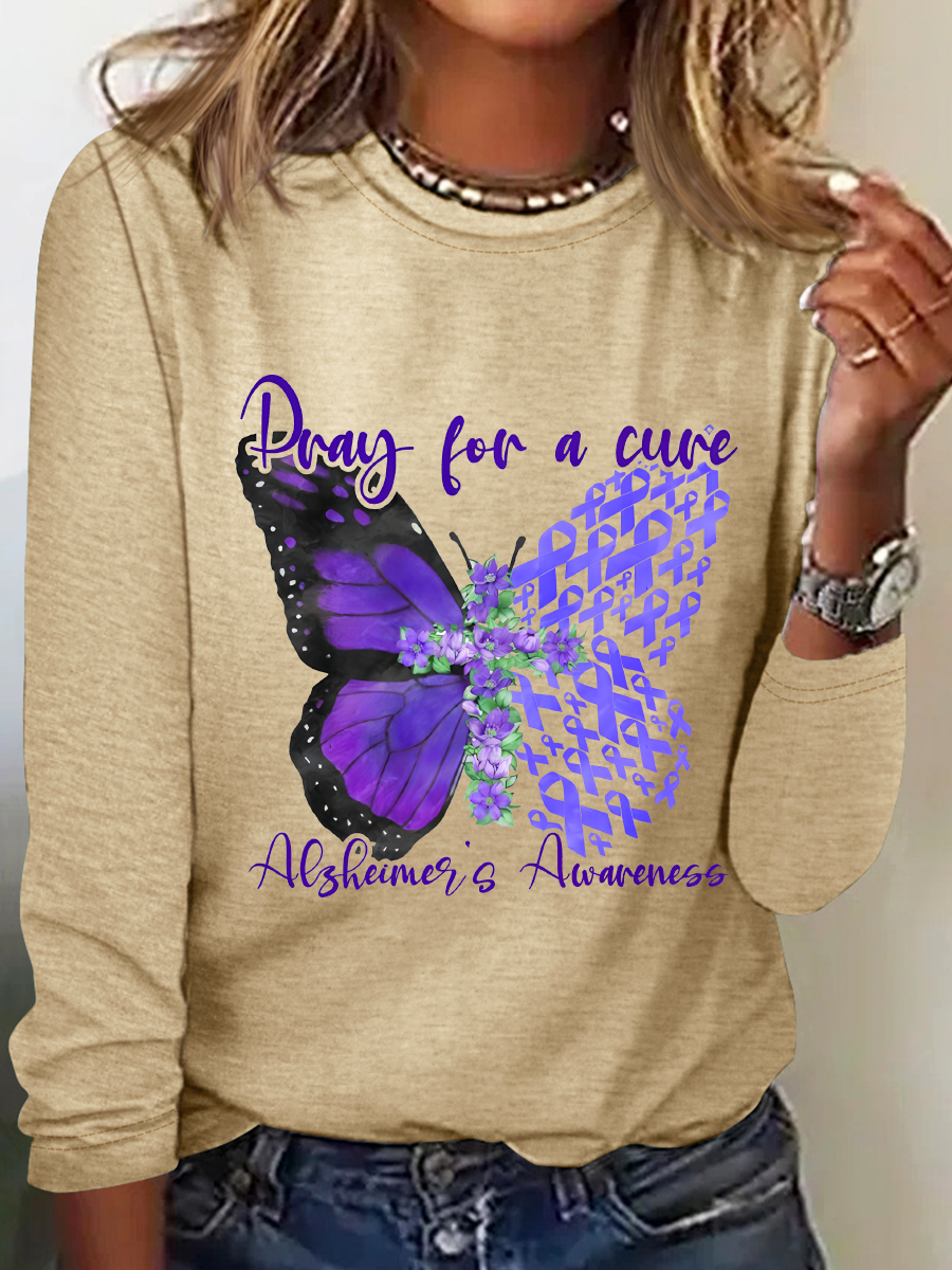 Pray For A Cure Alzheimer's Awareness Casual Long Sleeve Shirt