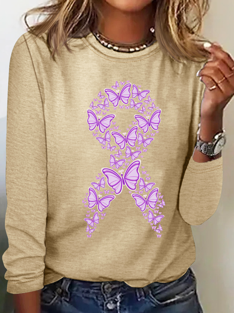 Purple Awareness Ribbon Casual Long Sleeve Shirt