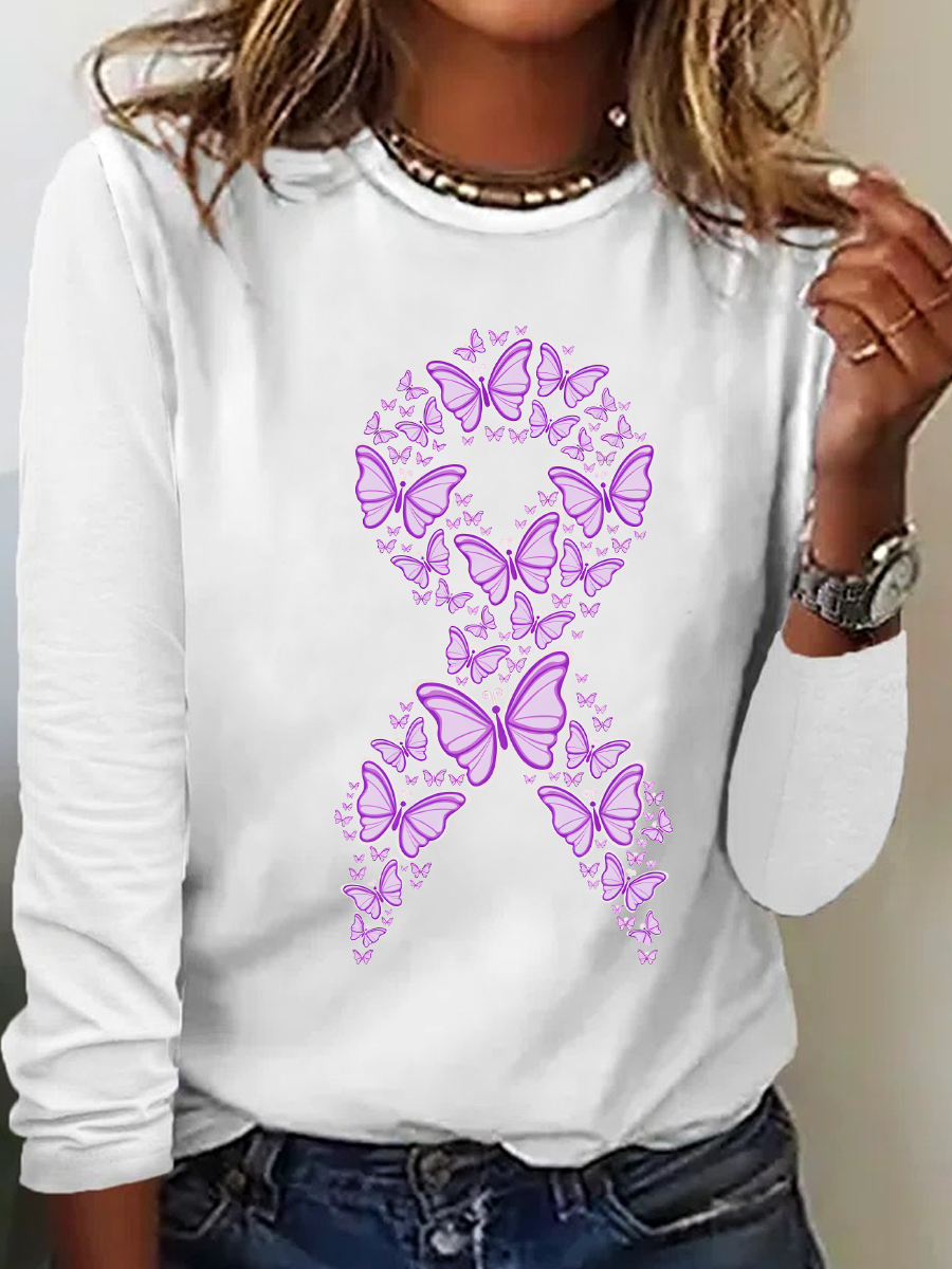 Purple Awareness Ribbon Casual Long Sleeve Shirt